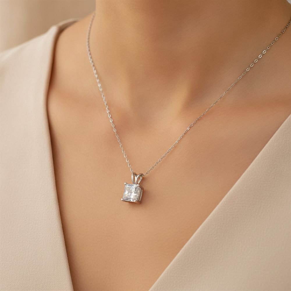 Zirkon Taşlı 925 Ayar Gümüş Kolye (Gümüş Rengi)-2