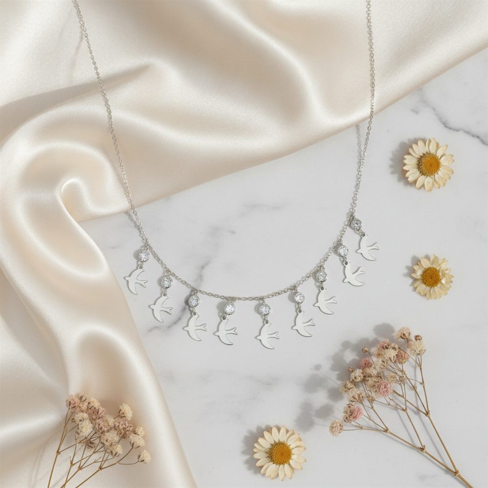 Göç Eden Kuşlar Sıralı Kolye(Rose Rengi)-1