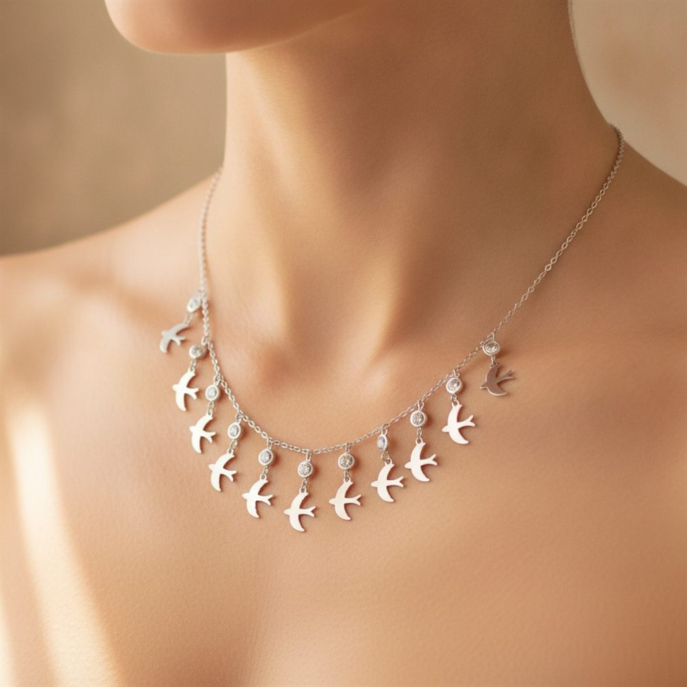 Göç Eden Kuşlar Sıralı Kolye(Rose Rengi)-2