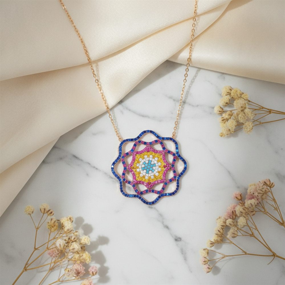 Nazar Boncuğu Çiçek Kolye (Rose Rengi)-1