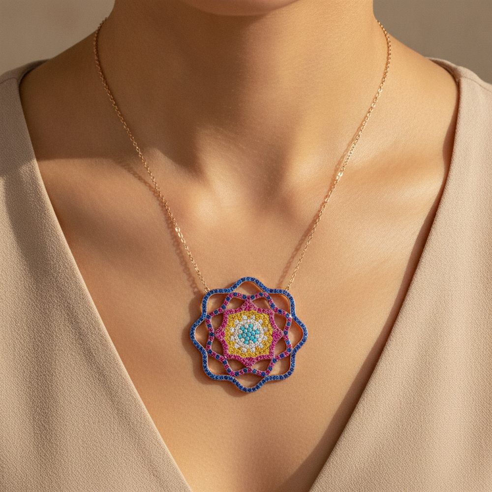 Nazar Boncuğu Çiçek Kolye (Rose Rengi)-2