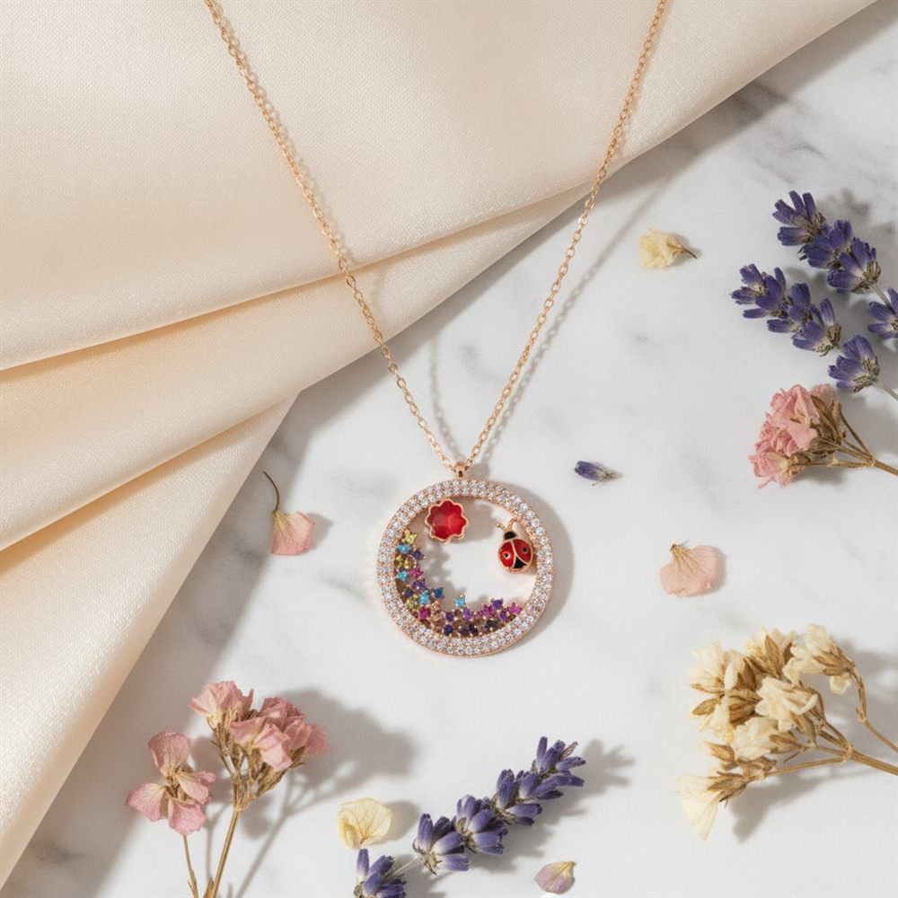 Doğa Büyük Yuvarlak Taşlı Kolye (Rose Rengi)-1